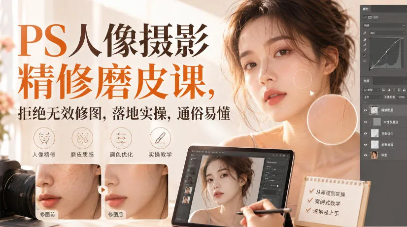 PS人像精修磨皮实战课程：告别无效修图，实操教学，轻松掌握技巧 - 趣客盟