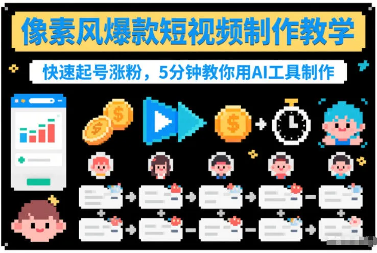 像素风爆款短视频制作教学,快速起号涨粉,5分钟教你用AI工具制作