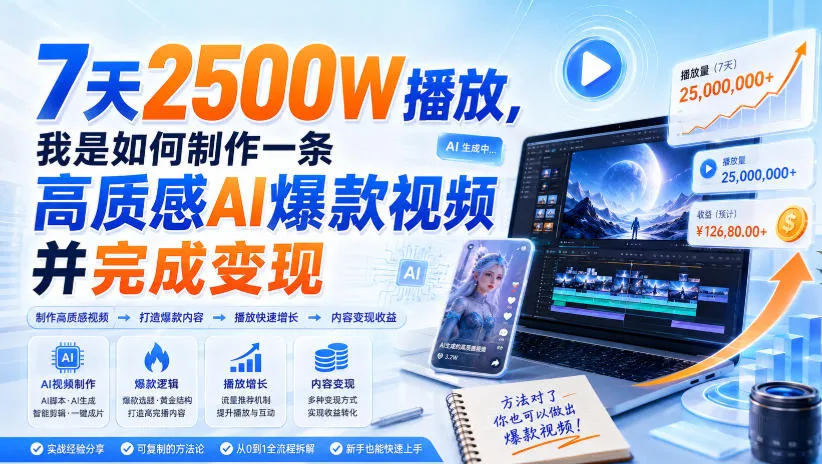 7天2500W播放,我是如何制作一条高质感AI爆款视频并完成变现 7天2500W播放,我是如何制作一条高质感AI爆款视频并完成变现