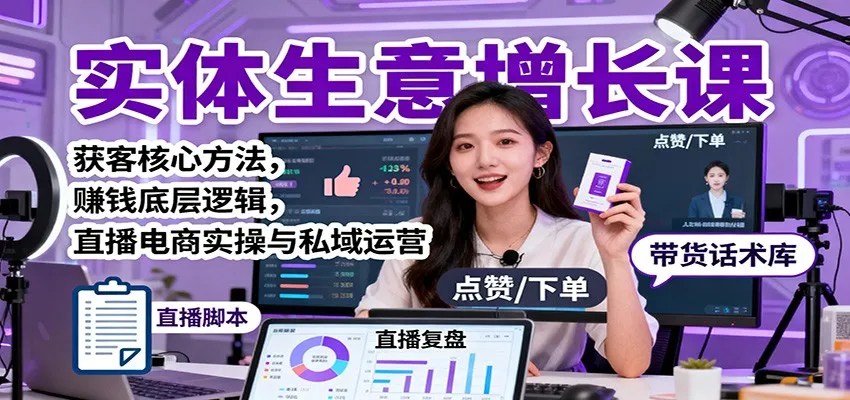 实体生意增长课：获客核心方法，赚钱底层逻辑，直播电商实操与私域运营-趣酷猫资源网