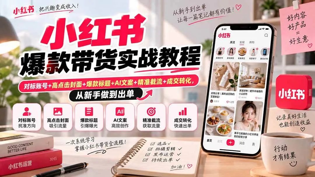 【小红书爆款带货】实战攻略：打造对标账号+高点击封面+爆款标题+AI文案+精准截流+成交转化，新手到出单全解析 - 趣客盟