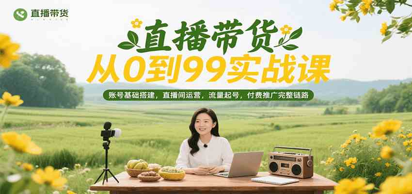 直播带货从0到99实战课，账号基础搭建，直播间运营，流量起号，付费推广完整链路-趣酷猫资源网