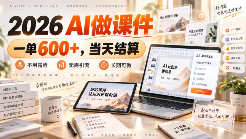 2026 AI做课件,一单600+,当天结算,不用露脸,无需引流,长期可做【揭秘】 2026 AI做课件,一单600+,当天结算,不用露脸,无需引流,长期可做【揭秘】
