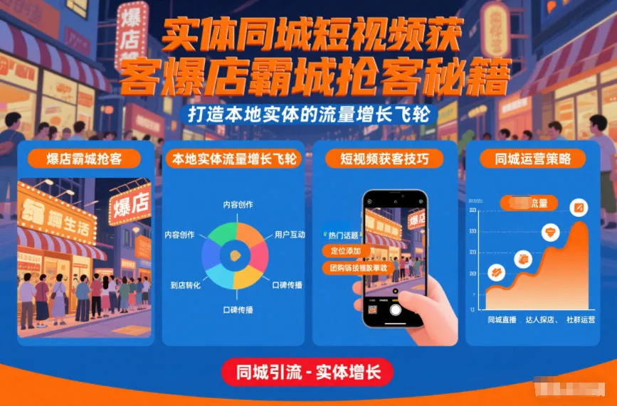 实体同城短视频获客爆店霸城抢客秘籍，打造本地实体的流量增长飞轮-趣酷猫资源网