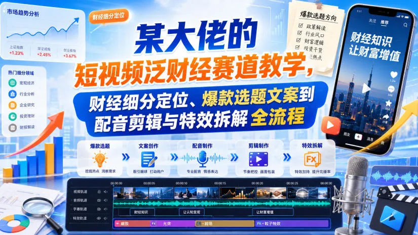 《揭秘大佬短视频财经教学:精准定位、爆款文案+配音剪辑特效全攻略》 - 趣客盟