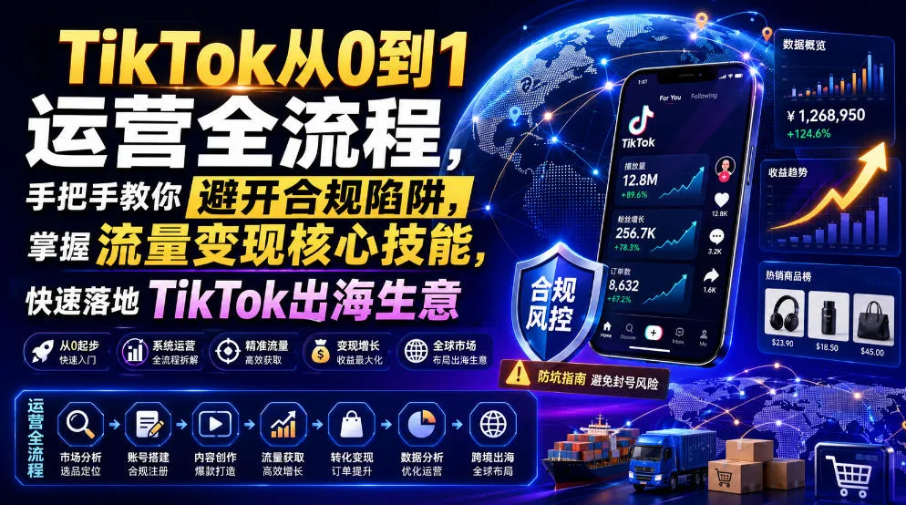 TikTok从0到1运营全流程,手把手教你避开合规陷阱,掌握流量变现核心技能,快速落地TikTok出海生意(更新8月) TikTok从0到1运营全流程,手把手教你避开合规陷阱,掌握流量变现核心技能,快速落地TikTok出海生意(更新8月)