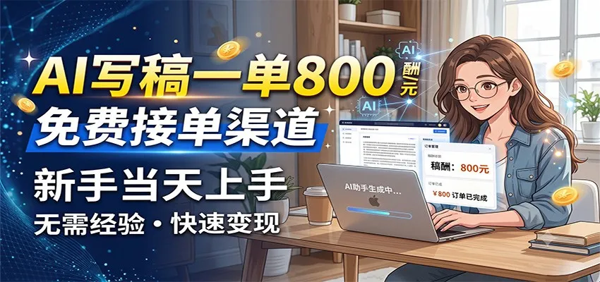 【AI写稿服务】800元/单，免费接单平台，单笔收益几十至千余，新手轻松上手日结_趣客盟