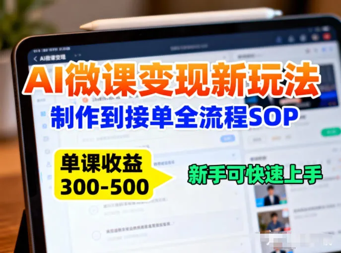 AI微课变现新玩法：制作到接单全流程SOP，单课收益3-5张，新手可快速上手-趣酷猫资源网