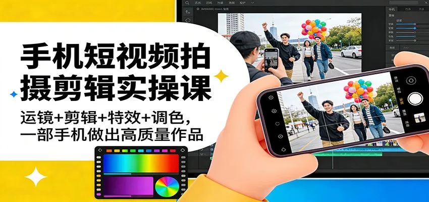 手机短视频拍摄剪辑实操课：运镜+剪辑+特效+调色，一部手机做出高质量作品-趣酷猫资源网