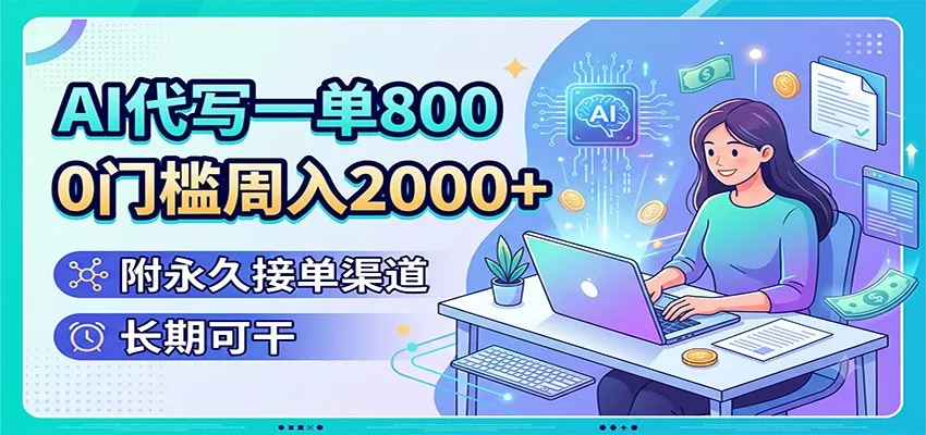 AI代写轻松起步，800元单笔收益，零门槛周入2000+，独家接单渠道，长期稳定赚钱攻略_趣客盟