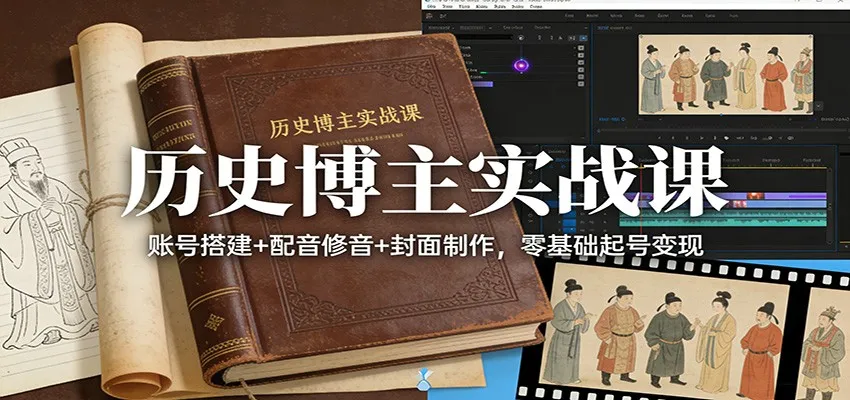 历史博主实战课：账号搭建+配音修音+封面制作，零基础起号变现-趣酷猫资源网