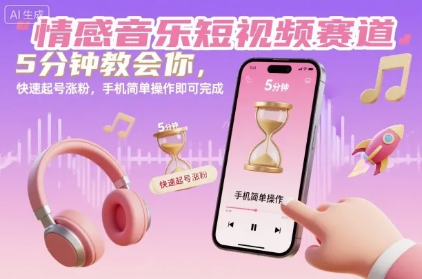 情感音乐短视频赛道，5分钟教会你，快速起号涨粉，手机简单操作即可完成-趣酷猫资源网