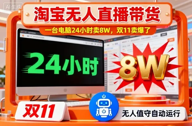 淘宝无人直播带货，一台电脑214小时卖8W，双11卖爆了【揭秘】-趣酷猫资源网