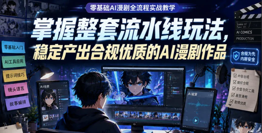 零基础AI漫剧全流程实战教学，掌握整套流水线玩法，稳定产出合规优质的AI漫剧作品_趣客盟
