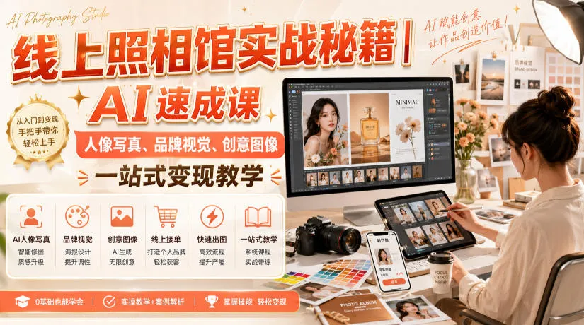 线上照相馆实战秘籍|AI速成课,人像写真、品牌视觉、创意图像一站式变现教学 线上照相馆实战秘籍|AI速成课,人像写真、品牌视觉、创意图像一站式变现教学