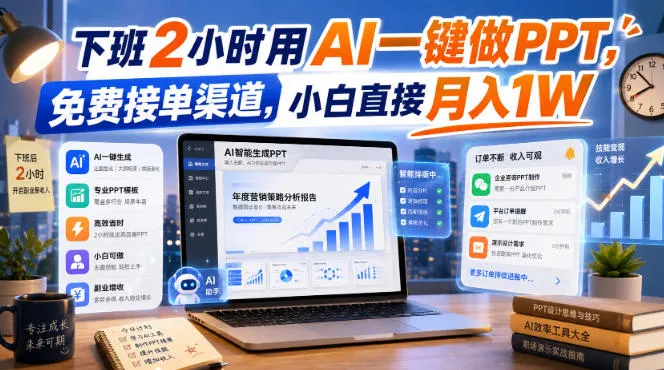 下班2小时用AI一键做PPT,免费接单渠道,小白直接月入1W【揭秘】 下班2小时用AI一键做PPT,免费接单渠道,小白直接月入1W【揭秘】