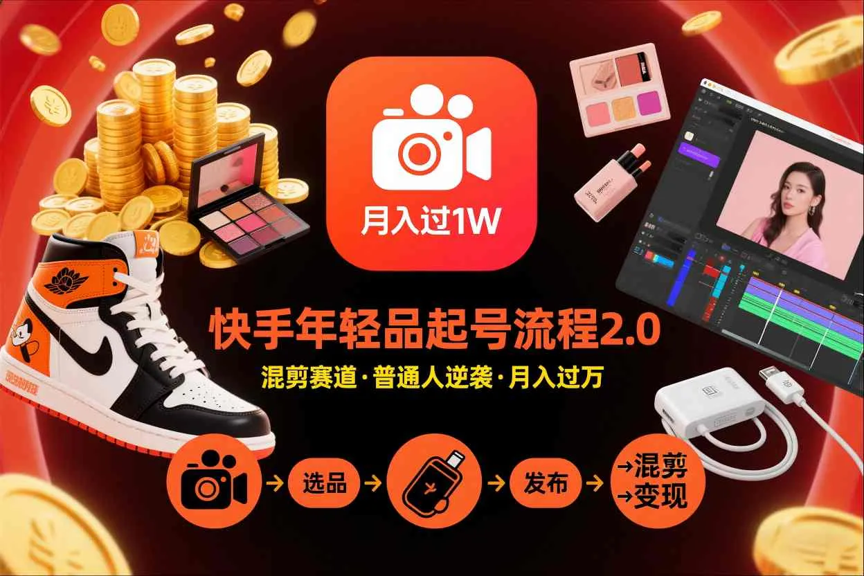 快手短视频带货年轻品起号流程2.0，快手年轻品混剪赛道，普通人也能月入过1W-趣酷猫资源网
