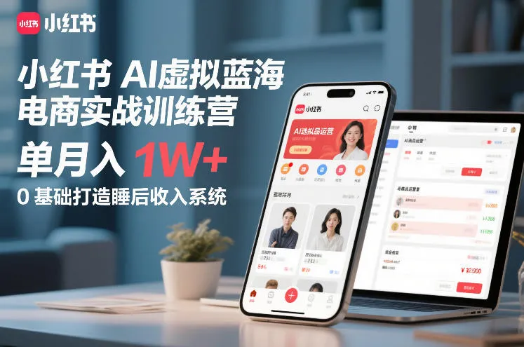 小红书AI虚拟蓝海电商实战训练营，单月入1W+，0基础打造睡后收入系统-趣酷猫资源网