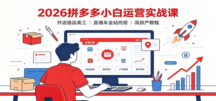 2026拼多多新手运营攻略：从开店到选品美工，直通车全站托管高回报实战教程_趣客盟