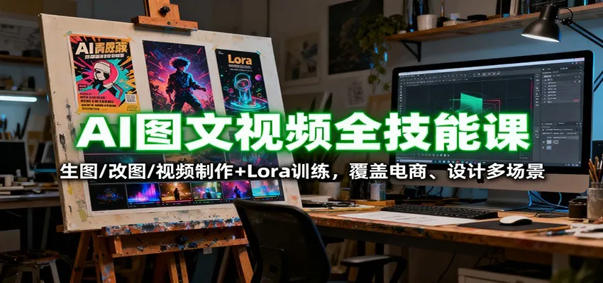 AI图文视频全技能课：生图/改图/视频制作+Lora训练，覆盖电商 、设计多场景-趣酷猫资源网