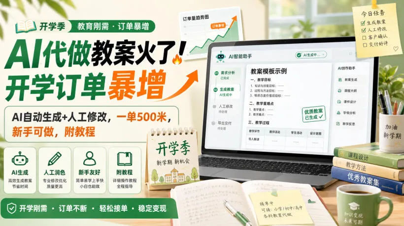 AI教案自动生成热潮来袭！开学季订单激增，AI辅助+人工优化，500米/单，新手轻松上手，教学教程【深度揭秘】 - 趣客盟