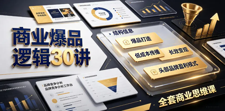 商业爆品打造秘诀30课｜深度解析头部品牌盈利策略，解锁低成本传播与长效变现之道，全面掌握商业思维精髓_趣客盟