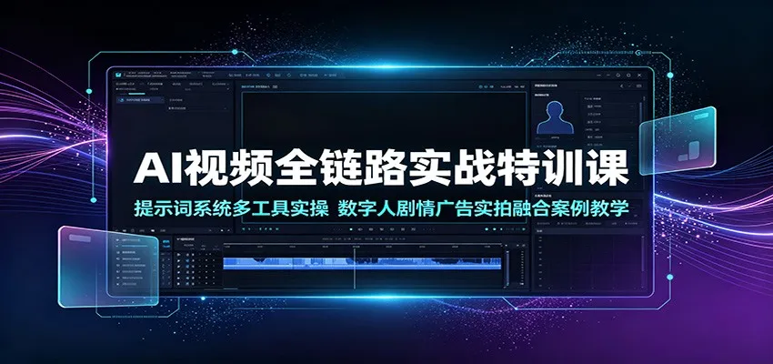 AI视频制作全链路实战特训：深度解析提示词工具应用，数字人剧情广告实拍案例教学，关键词优化版_趣客盟