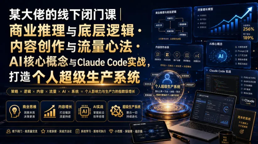 商业推理大师闭门课:底层逻辑解析、内容创作流量秘籍、AI核心概念与Claude Code实战教程【录音+图文】_趣客盟
