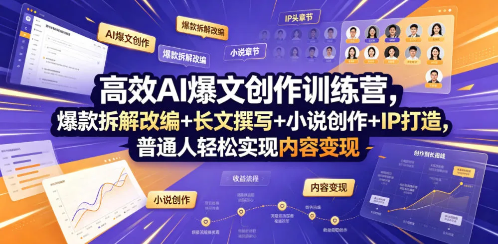 AI高效爆文创作训练营：爆款拆解+长文撰写+小说创作+IP孵化，助力普通人轻松实现内容变现_趣客盟