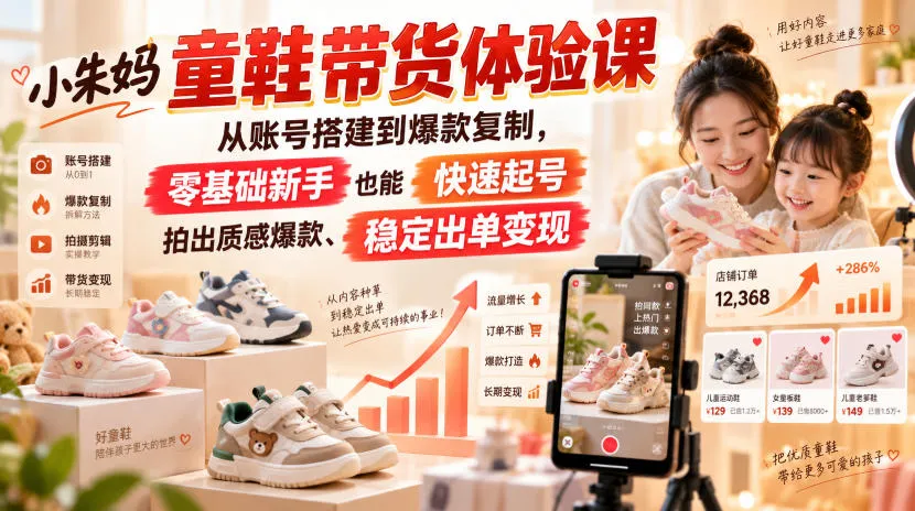 【新手必看】小朱妈童鞋带货全攻略：从账号搭建到爆款复制，零基础快速起号，质感拍单，稳定变现技巧解析 - 趣客盟