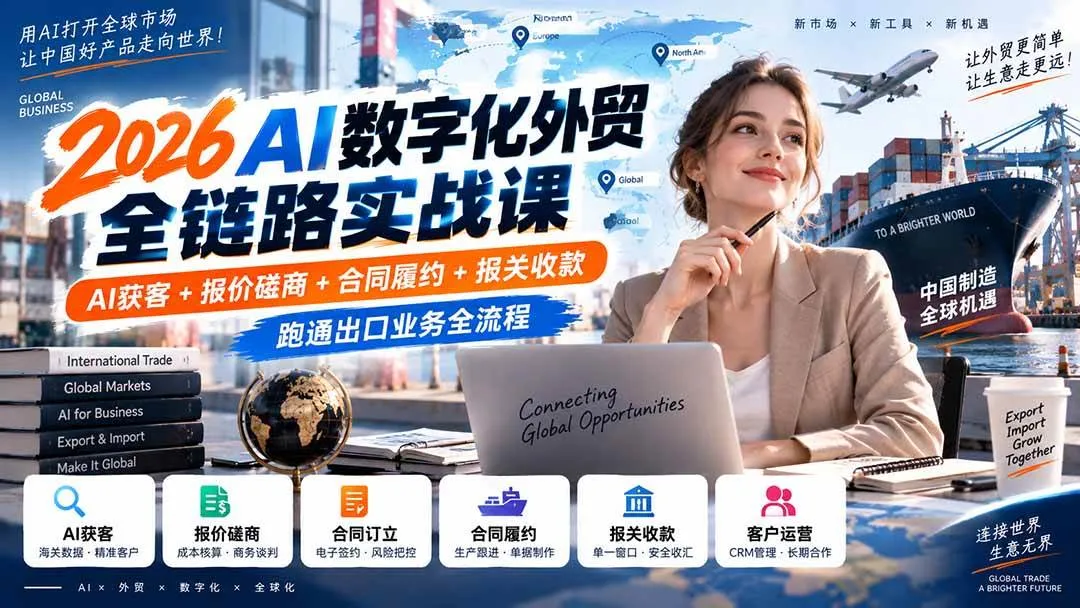 (20569期)2026AI数字化外贸全链路实战课:AI获客+报价磋商+合同履约+报关收款,跑通出口业务全流程 (20569期)2026AI数字化外贸全链路实战课:AI获客+报价磋商+合同履约+报关收款,跑通出口业务全流程