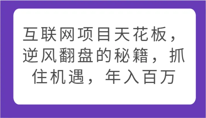 互联网项目天花板，逆风翻盘的秘籍，抓住机遇，年入百万-趣酷猫资源网