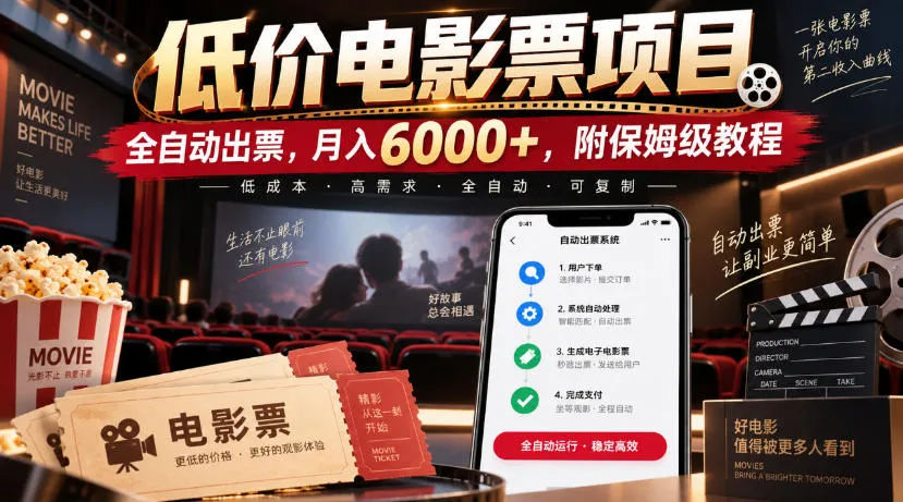 全自动电影票低价出票项目,月赚6000+,保姆级教程揭秘【SEO优化版】 - 趣客盟