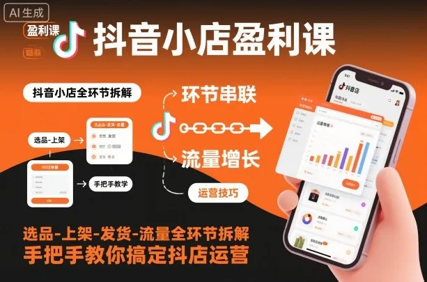 抖音小店盈利课-选品-上架-发货-流量全环节拆解，手把手教你搞定抖店运营-趣酷猫资源网