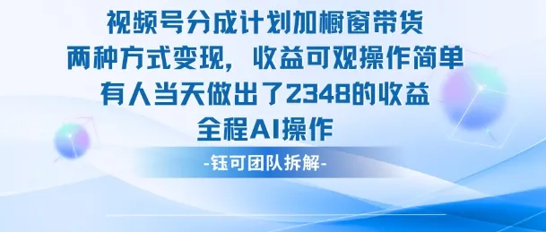 新玩法，视频号分成计划+橱窗带货，有人当天做出了2348的收益-趣酷猫资源网
