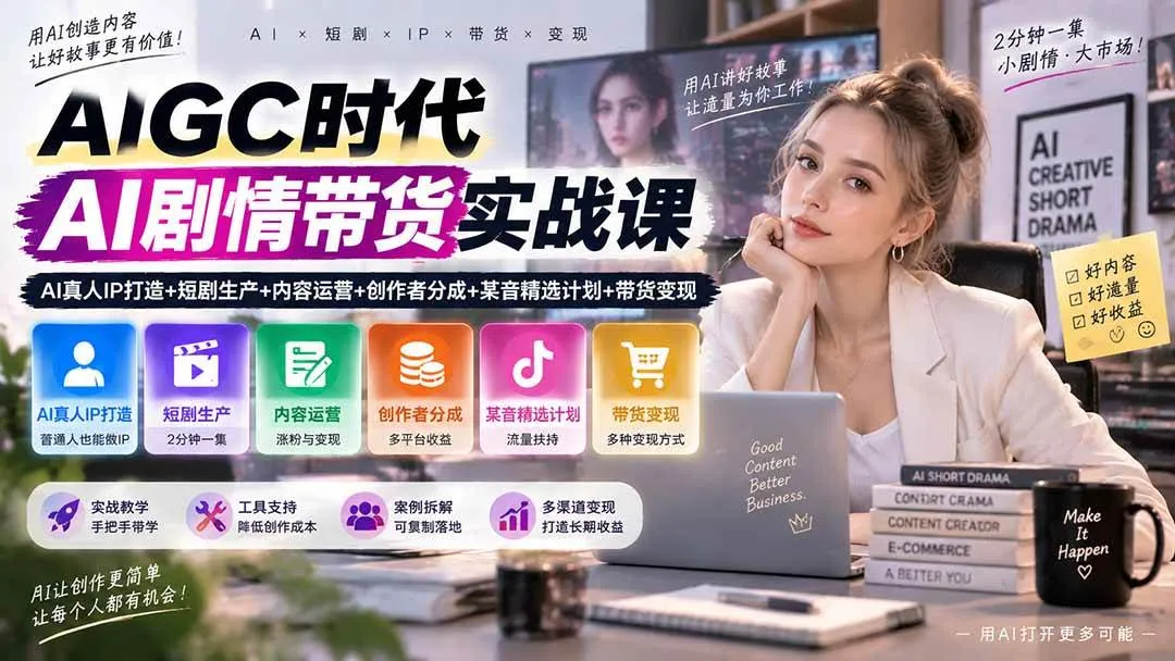 (20567期)AIGC时代AI剧情带货实战课|AI真人IP打造+短剧生产+内容运营+创作者分成、某音精选计划+带货变现 (20567期)AIGC时代AI剧情带货实战课|AI真人IP打造+短剧生产+内容运营+创作者分成、某音精选计划+带货变现
