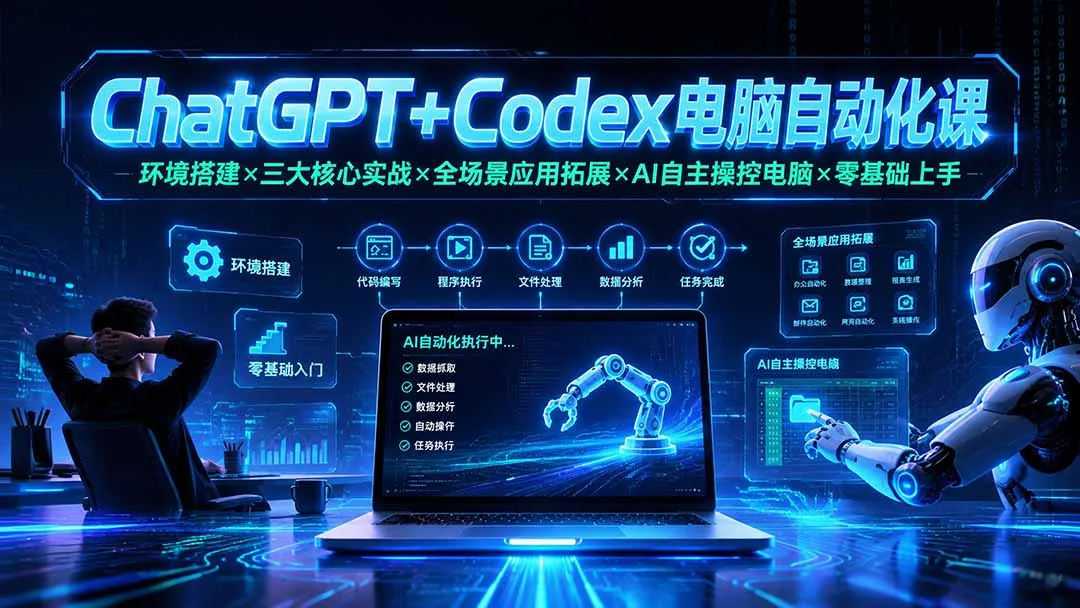 AI驱动电脑自动化实战课程：ChatGPT+Codex入门×环境配置×三大核心应用×全场景拓展×零基础掌握_趣客盟