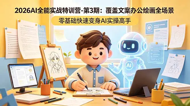 2026AI全能实战特训营-第3期：覆盖文案办公绘画全场景 零基础快速变身AI实操高手_趣客盟