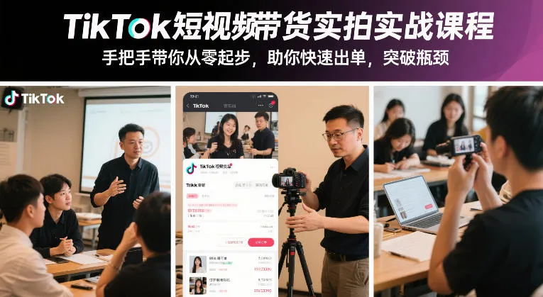 TikTok短视频带货实拍实战课程，手把手带你从零起步，助你快速出单，突破瓶颈-趣酷猫资源网