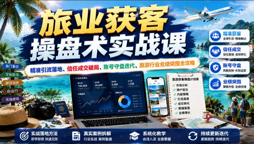 旅游行业精准获客实战课：引流落地技巧、信任成交策略、账号迭代与业绩突破指南_趣客盟