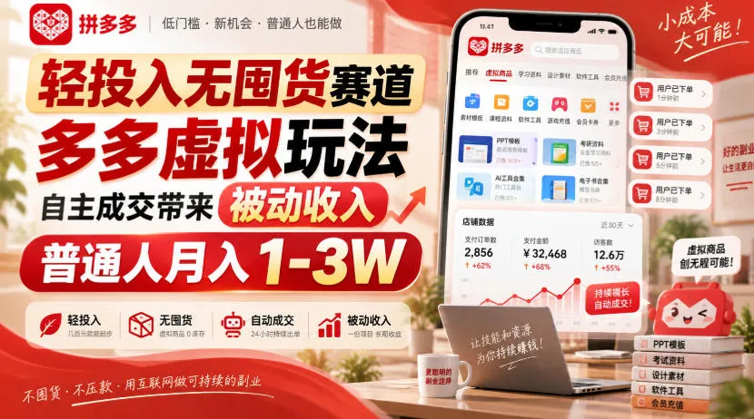 “轻松创业，零库存多多虚拟玩法，自主成交月入1-3万，轻松实现被动收入” - 趣客盟