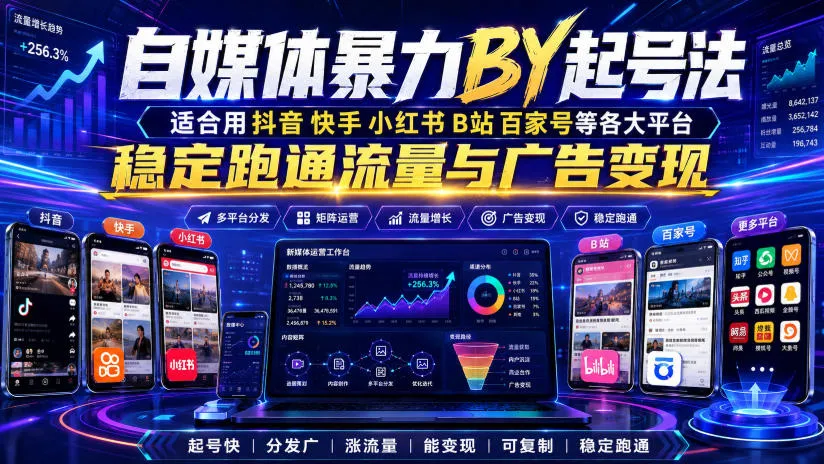 自媒体快速起号攻略：抖音、快手、小红书、B站、百家号多平台通用，稳定引流与广告变现技巧_趣客盟
