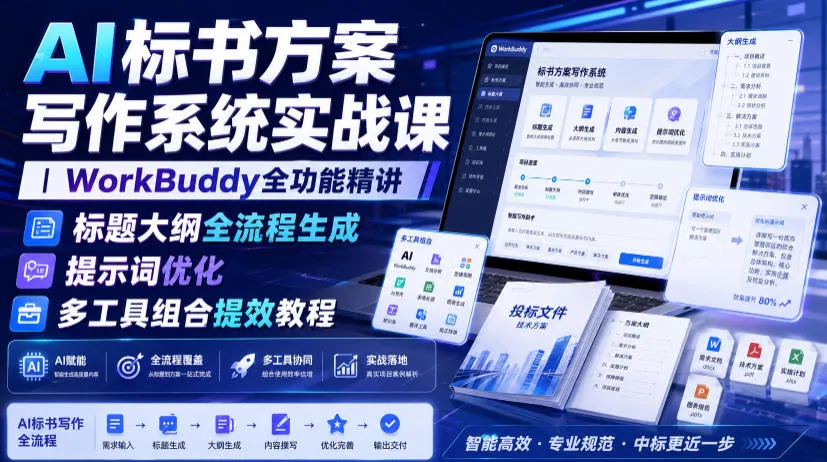 AI标书方案写作助手实战课程 | WorkBuddy全方位教学：全流程标题大纲生成·提示词优化·多工具协同高效指南_趣客盟