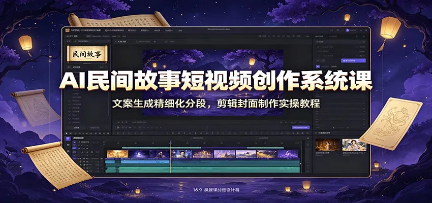 AI赋能民间故事短视频制作课程：文案精细分段+剪辑与封面制作实战教程_趣客盟