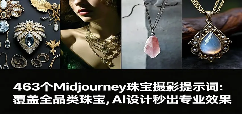463个Midjourney珠宝摄影提示词：覆盖全品类珠宝，AI设计秒出专业效果-趣酷猫资源网