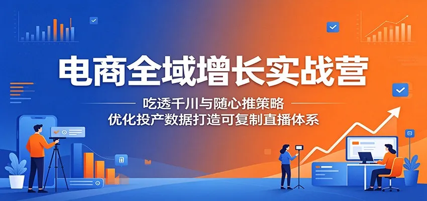 电商全域增长实战营：吃透千川与随心推策略，优化投产数据打造可复制直播体系_趣客盟