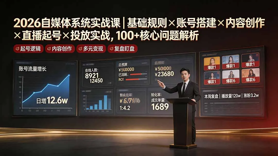 2026自媒体系统实战攻略：基础规则+账号搭建+内容创作+直播起号+投放实战，100+关键问题深度解析_趣客盟