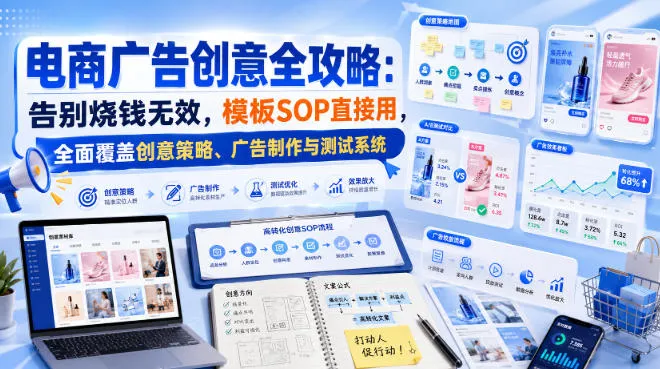 电商广告创意高效指南：告别无效烧钱，SOP模板即用即效，全解析创意策略、广告制作与测试系统【独家双语字幕】 - 趣客盟
