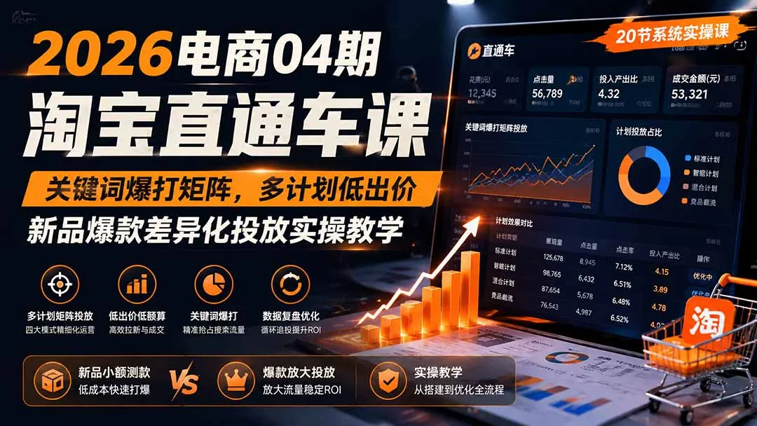 2026年淘宝直通车实战教程:关键词爆破矩阵策略,低出价多计划操作,新品爆款差异化投放技巧教学 - 趣客盟