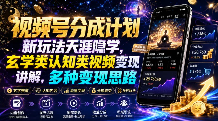 视频号分成新策略揭秘：天涯隐学玄学变现指南，认知视频多样化盈利玩法_趣客盟